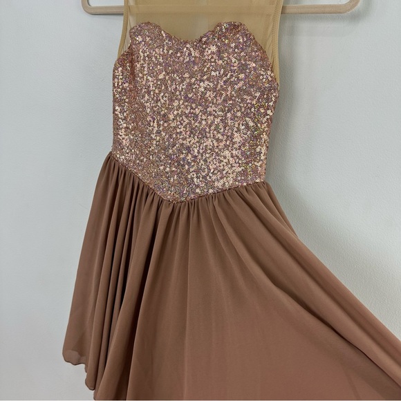 Weissman Large Child Taupe & Nude Dance Costume Dress With Sequin Bodice - Picture 3 of 14